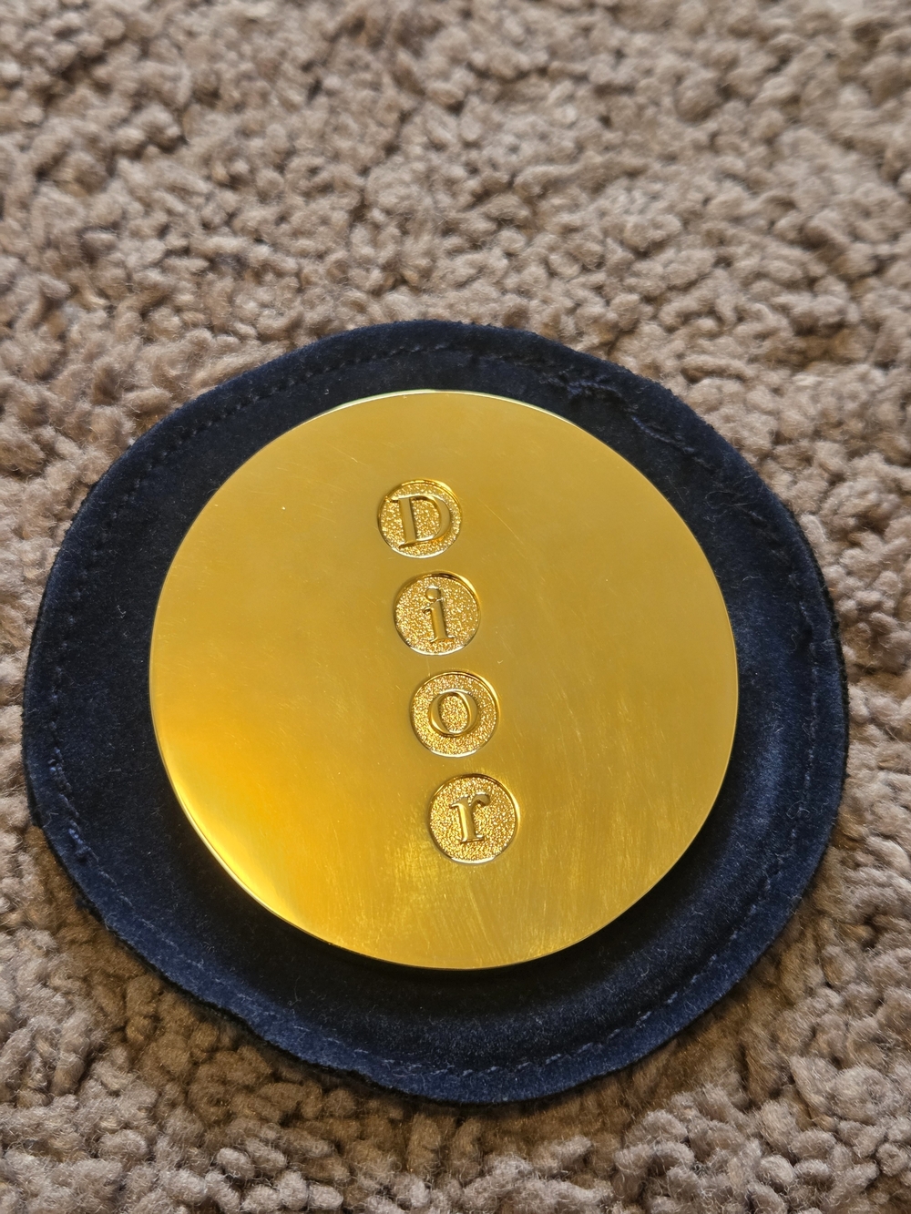 Vintage Christian Dior Gold Compact Mirror with Navy Velvet Pouch Luxury Classic